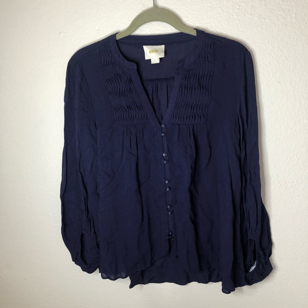 Anthropologie meave navy blue long sleeve blouse